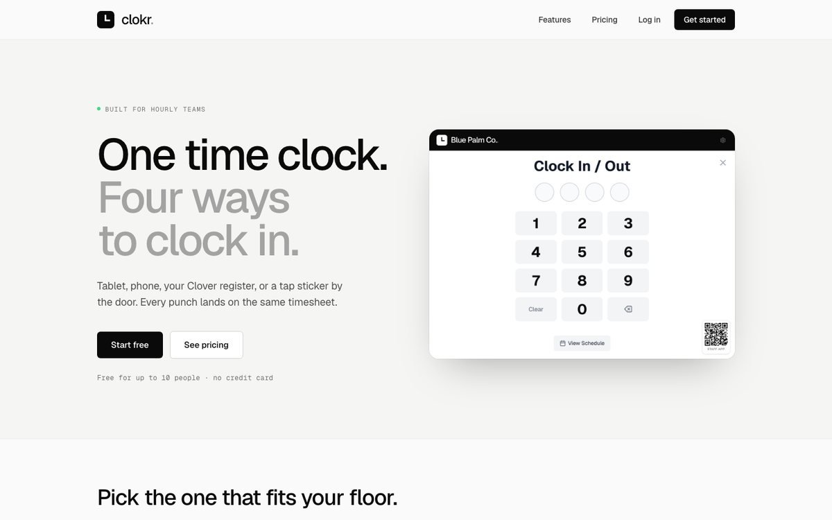 Clokr time clock keypad for clocking in and out